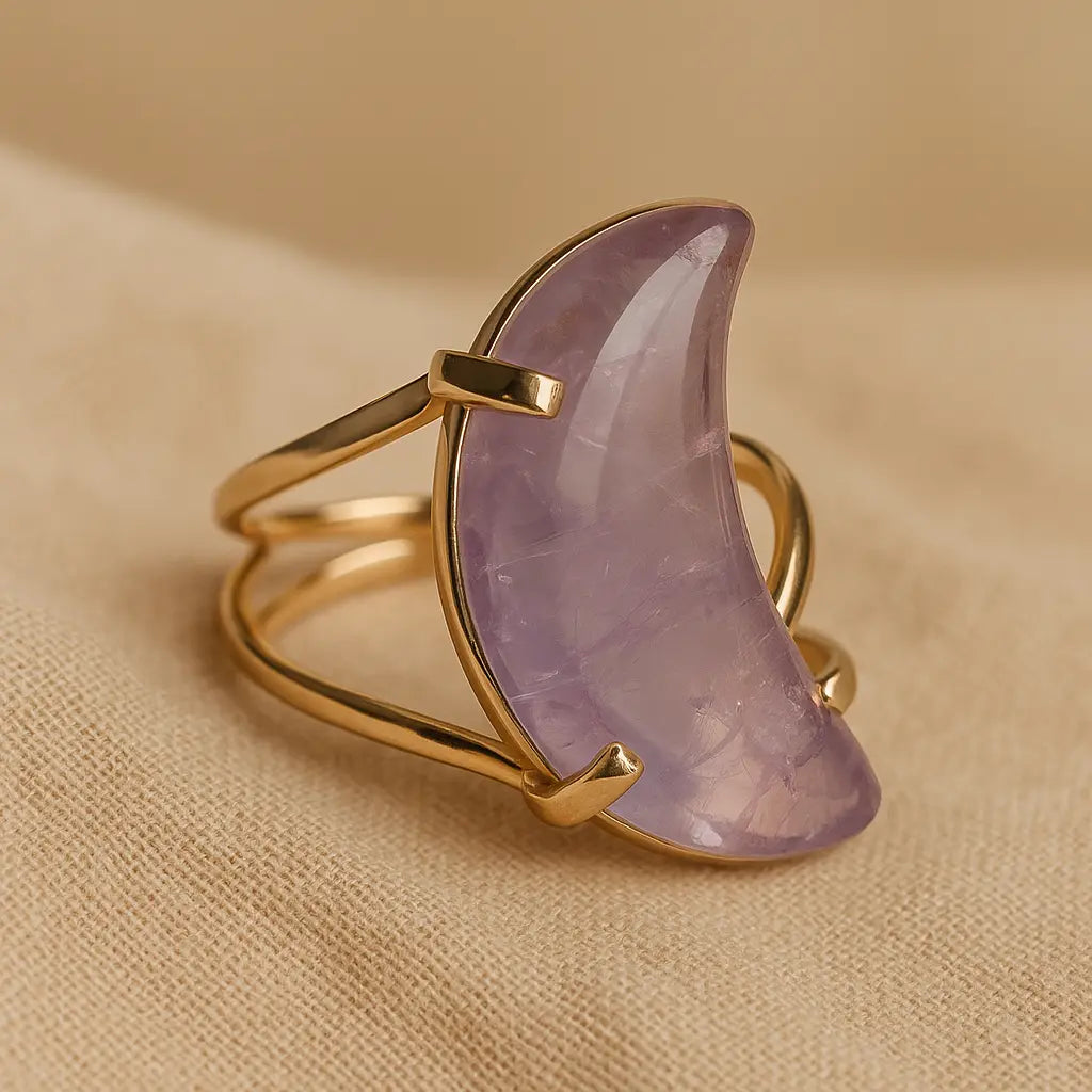 Amethyst Moon Cabochon Arc And Wire Ring (Gold) Sylvia Crystals Sp. z o.o.