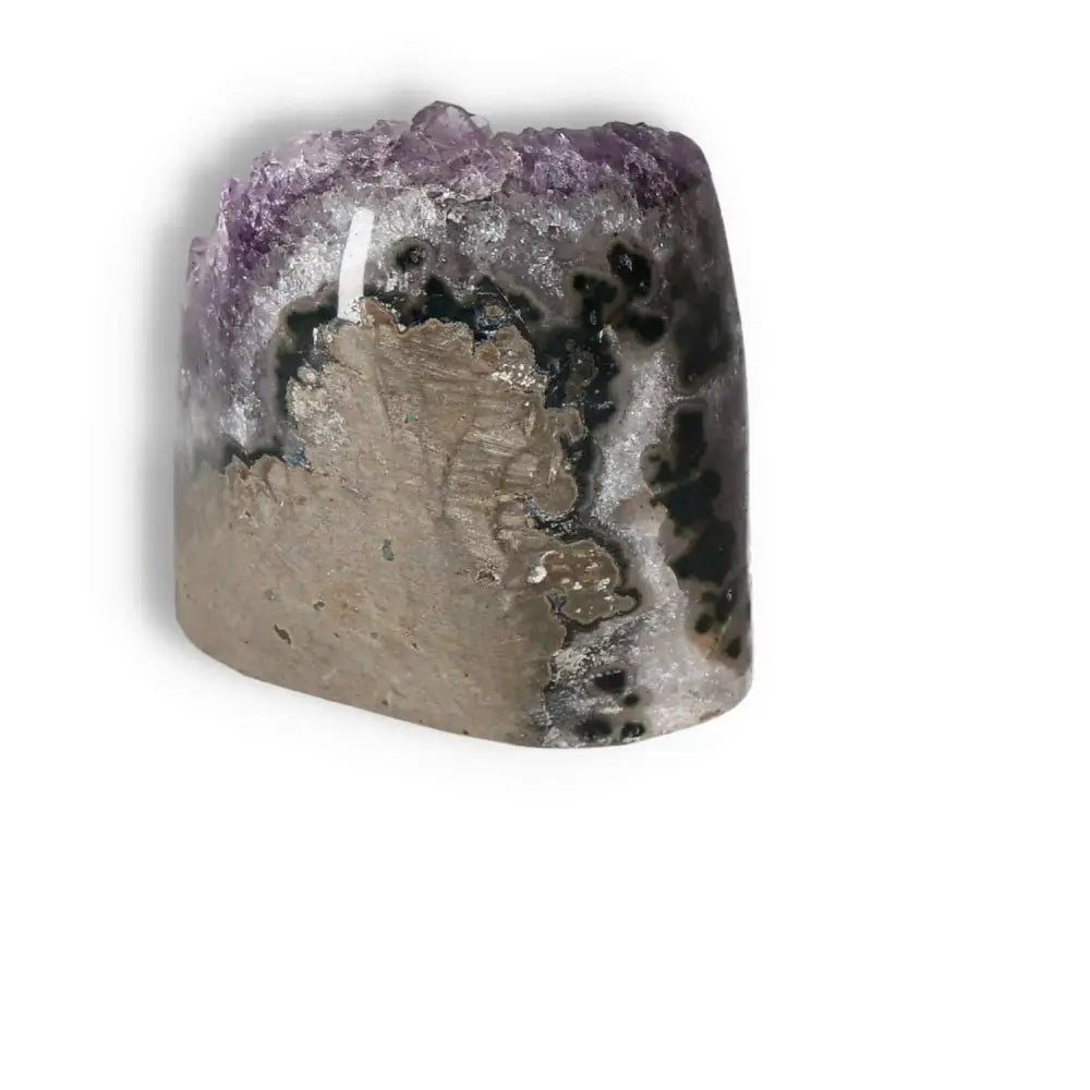 Premium Amethyst cut base geode with deep purple hue from Sylvia Crystals, known for stress relief and emotional balance.