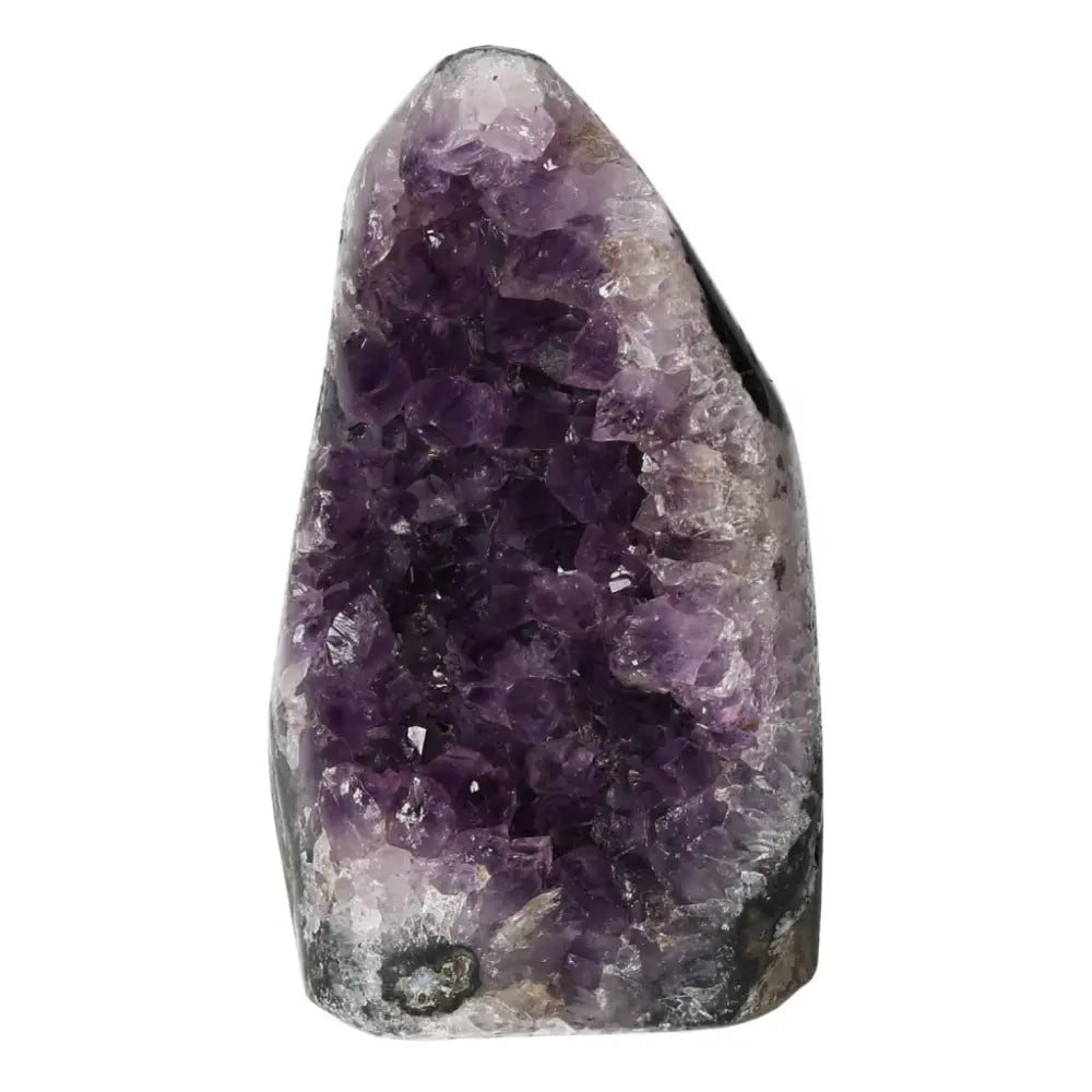 Amethyst cut base geode from Sylvia Crystals, enhances well-being and emotional stability, ideal for stress relief and concentration.