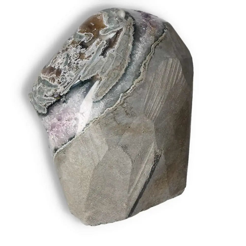 Stunning amethyst cut base geode featuring deep purple hues and unique crystalline patterns, ideal for decor and stress reduction.