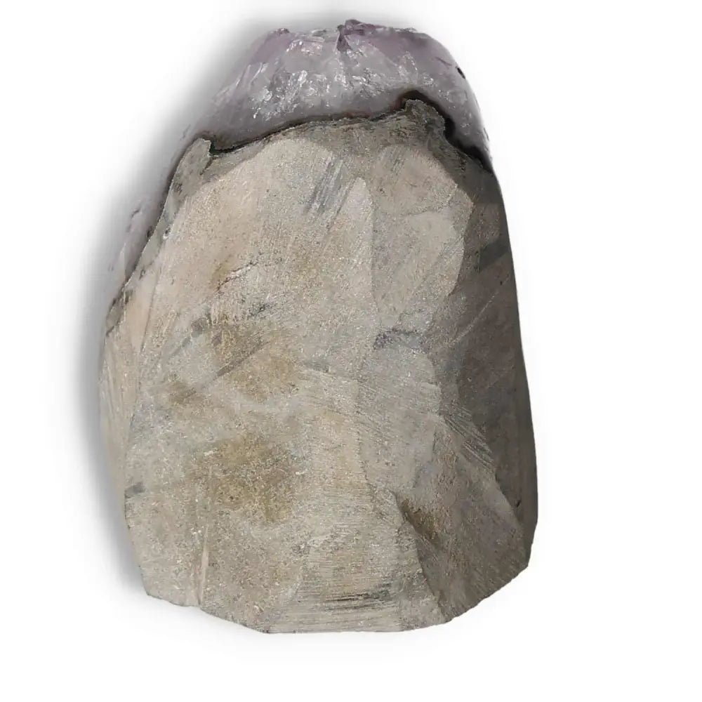 Amethyst cut base geode with rich purple hues showcasing natural crystalline formations from Sylvia Crystals.