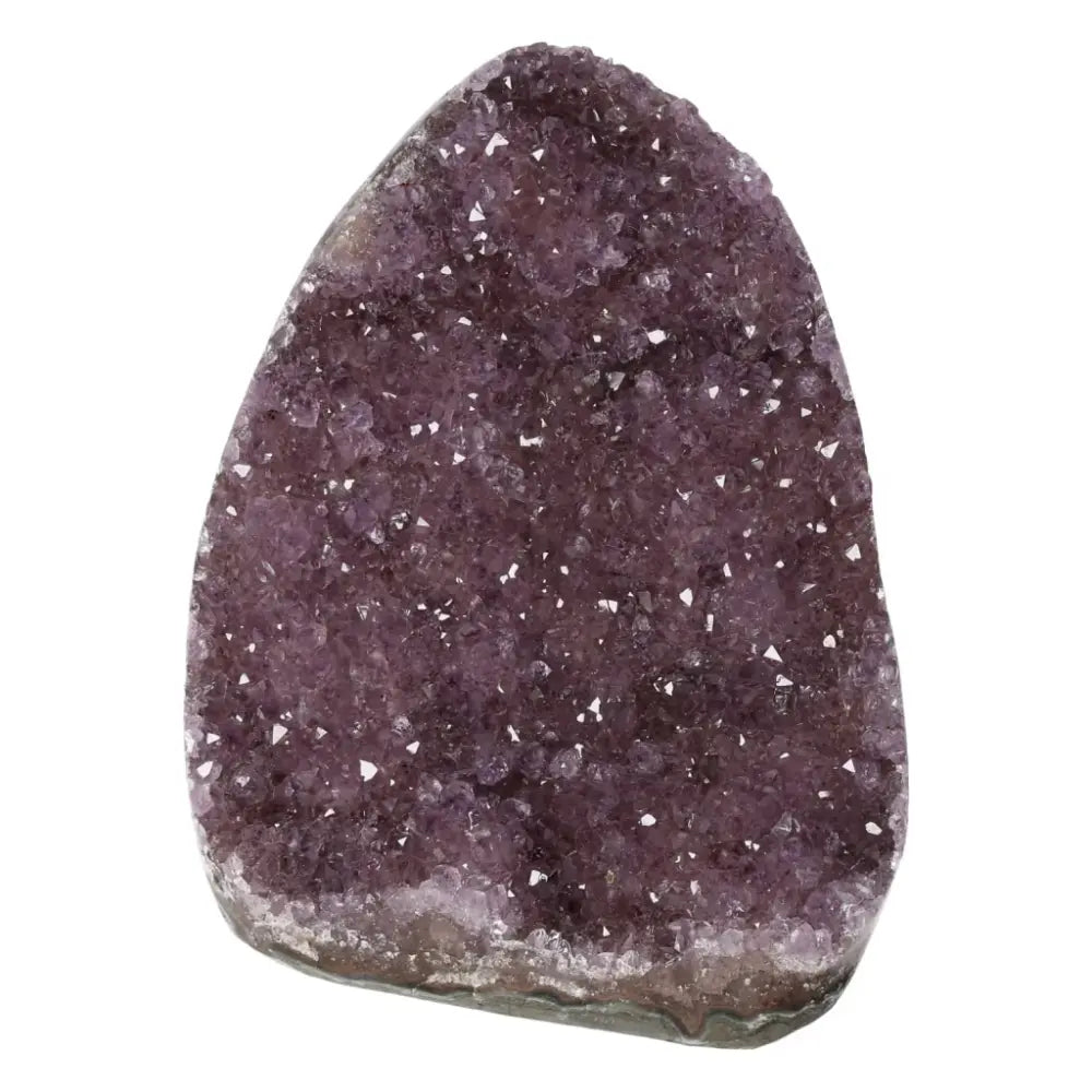 Amethyst cut base geode from Sylvia Crystals, featuring deep purple crystals for spiritual elegance and luxury home decor.