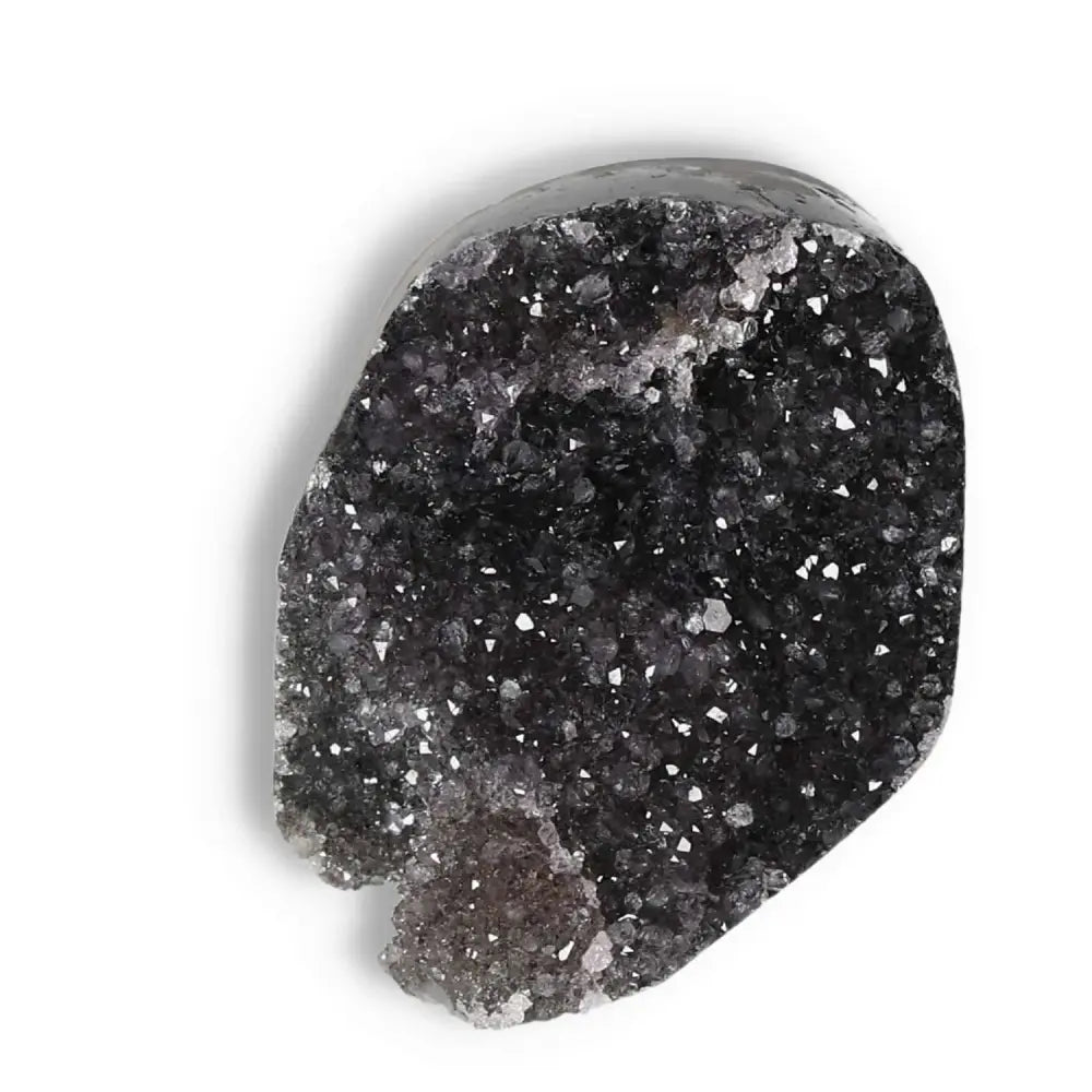 Amethyst cut base geode with sparkling crystals from Sylvia Crystals, ideal for enhancing emotional well-being and stress reduction.