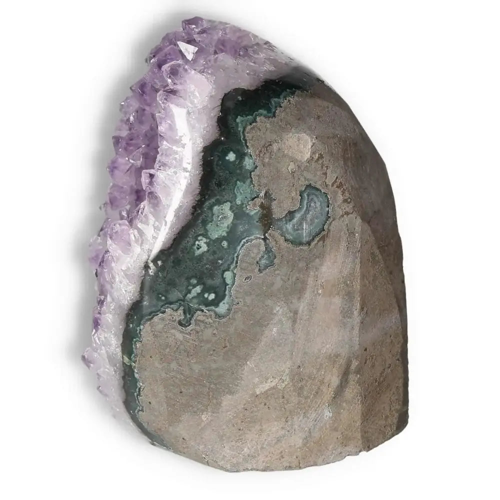 Amethyst cut base geode from Sylvia Crystals, offering spiritual harmony and stress relief with luxurious natural beauty.