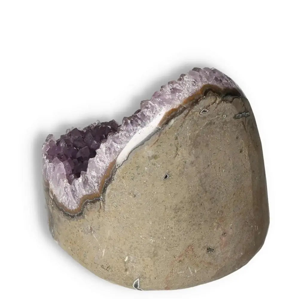 Amethyst cut base geode by Sylvia Crystals, showcasing radiant purple tones for stress relief and emotional balance.