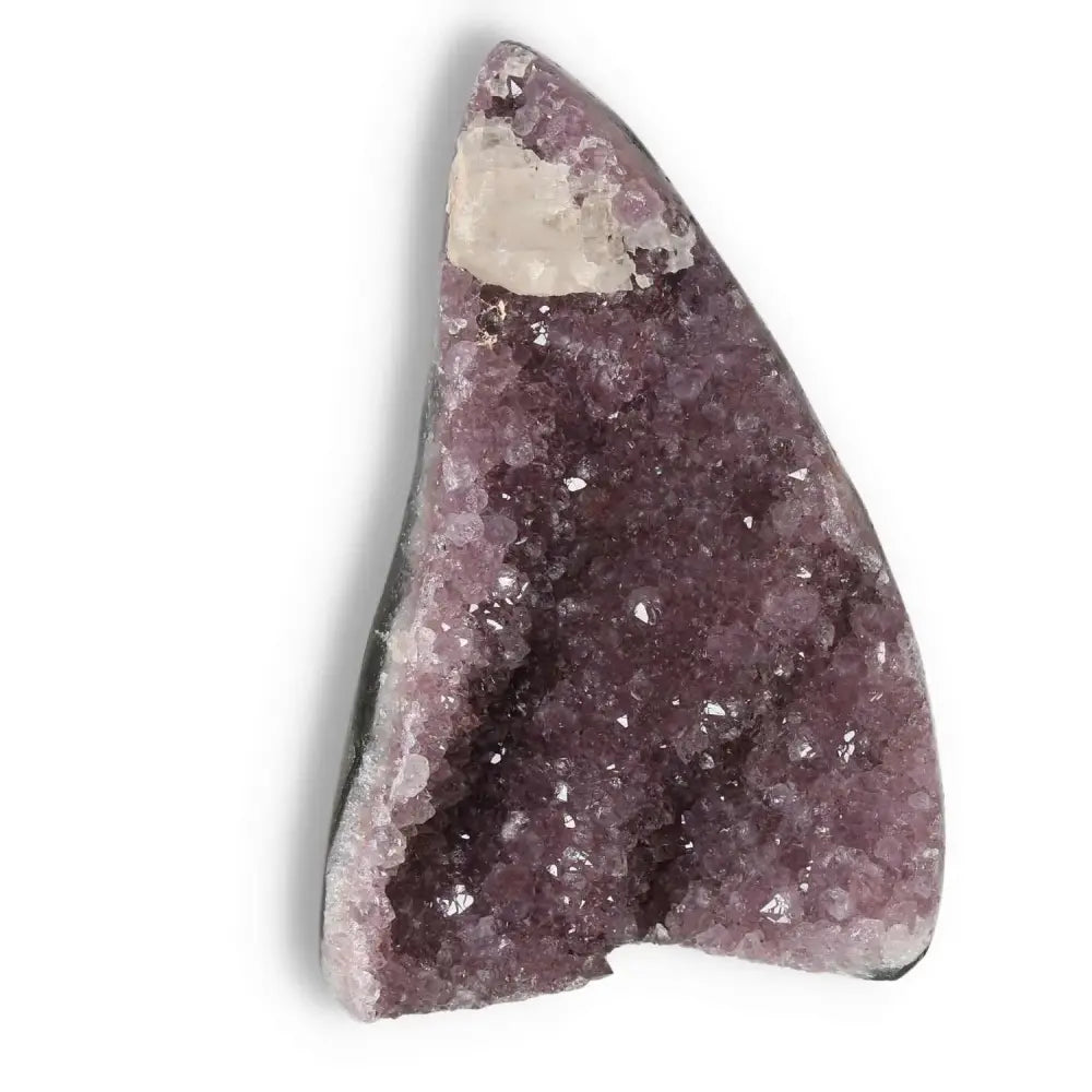 Amethyst with Calcite Cut Base Geode from Sylvia Crystals, showcasing a stunning purple and white mineral formation.