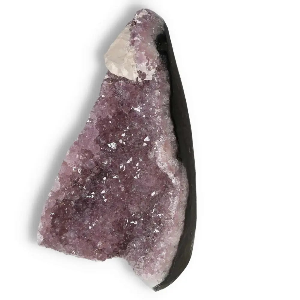 Amethyst with Calcite Cut Base Geode from Sylvia Crystals, showcasing premium quality and calming properties for mindfulness.