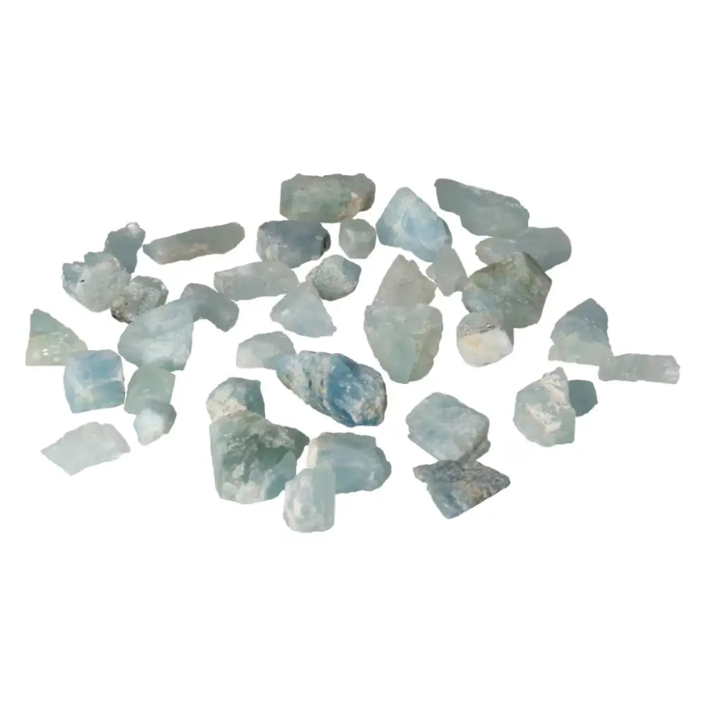 Collection of soothing aquamarine druze crystals with calming blue hues, ideal for meditation and home decor.