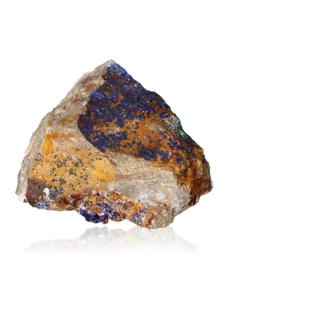 Azurite druzy mineral stone, showcasing vibrant deep blue hues on a natural rock, ideal for enhancing spiritual insight and clarity.