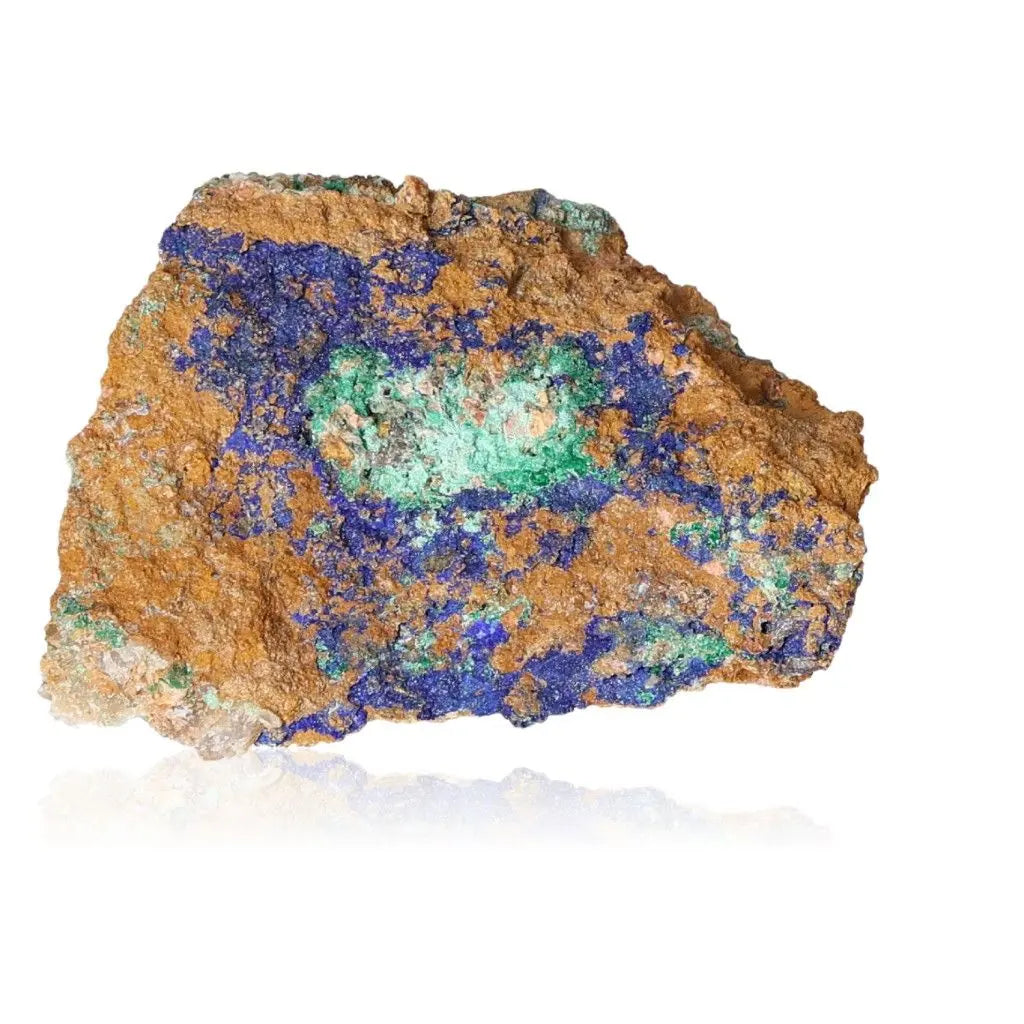 Azurite with Malachite stone showcasing deep blue and vibrant green colors for spiritual insight and intuition enhancement.