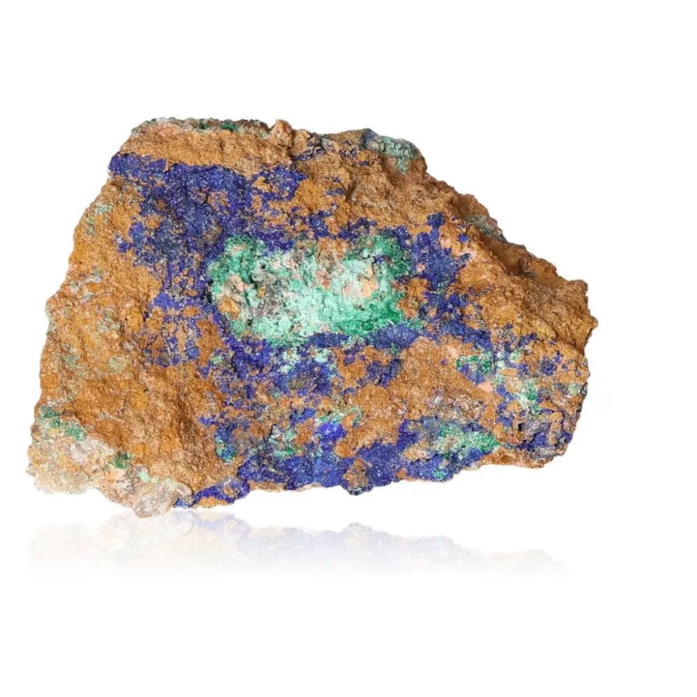 Azurite with Malachite stone showing deep blue hues and vibrant green colors, capturing its spiritual insight properties.