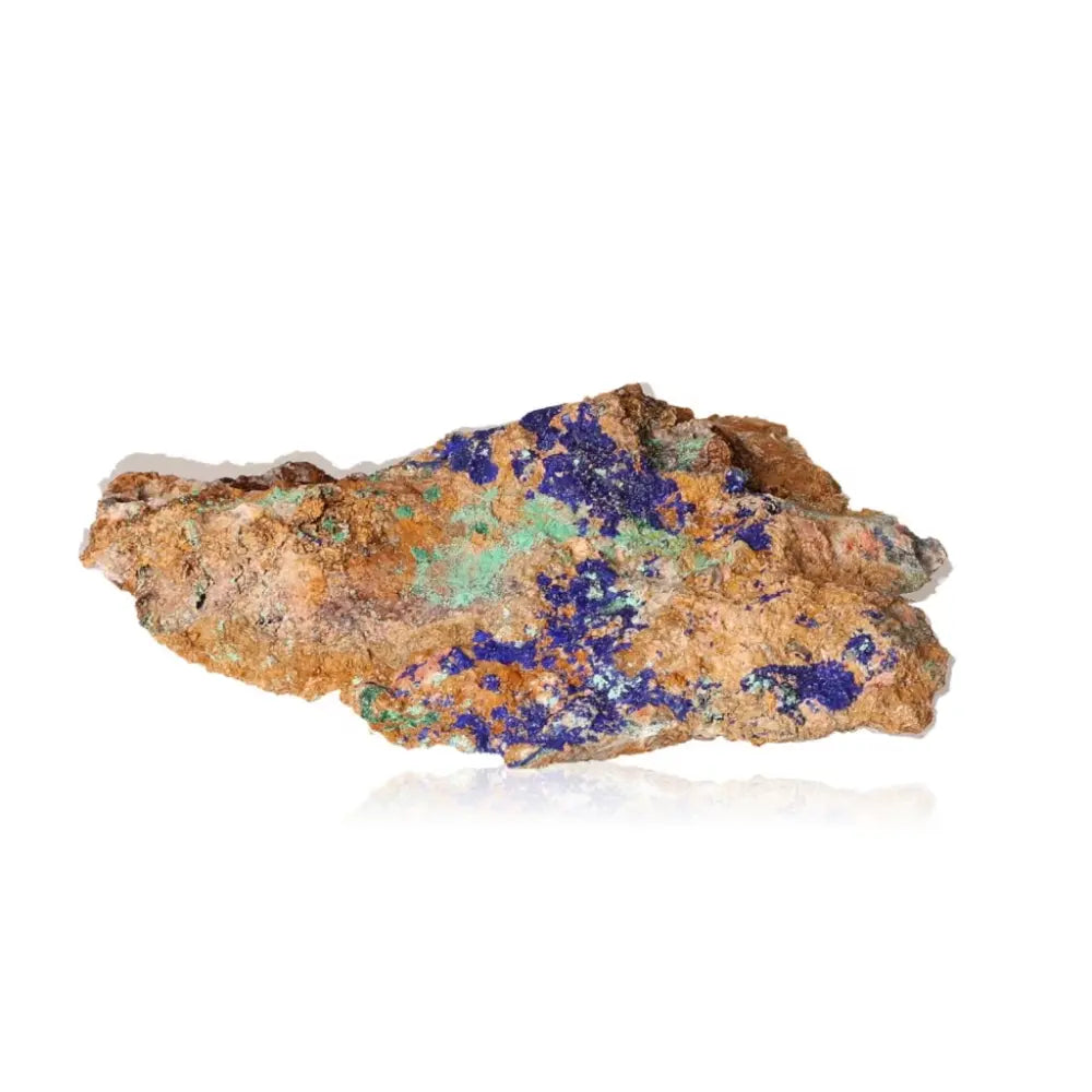 Azurite with Malachite gemstone showcasing deep blue and vibrant green hues on a rock surface, symbolizing nature's artistry in minerals.