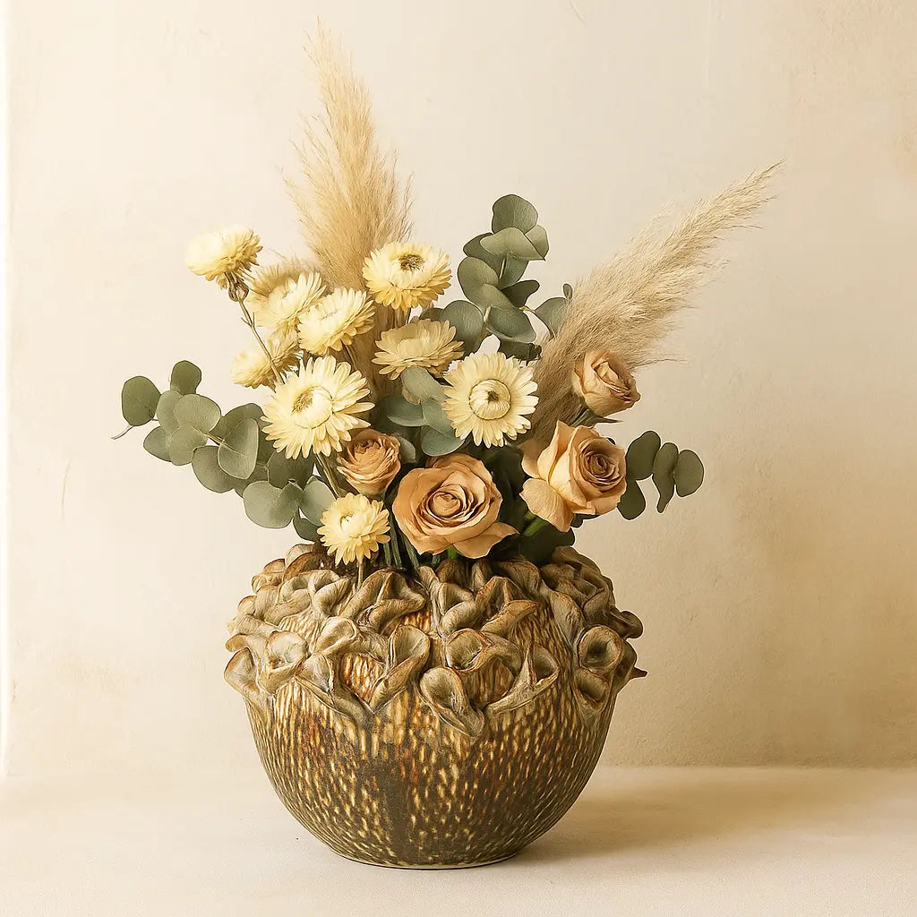 Beige Stoneware Vase – Subtle Elegance and Natural Texture Sylvia Crystals Sp. z o.o.