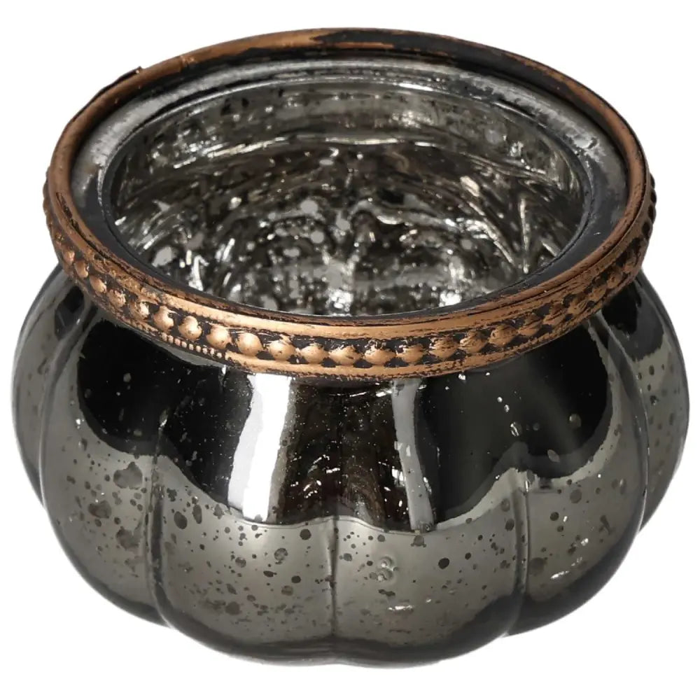 Elegant black glass lantern with a bronze-trimmed rim, designed by Sylvia Crystals, showcasing luxury and modern design.