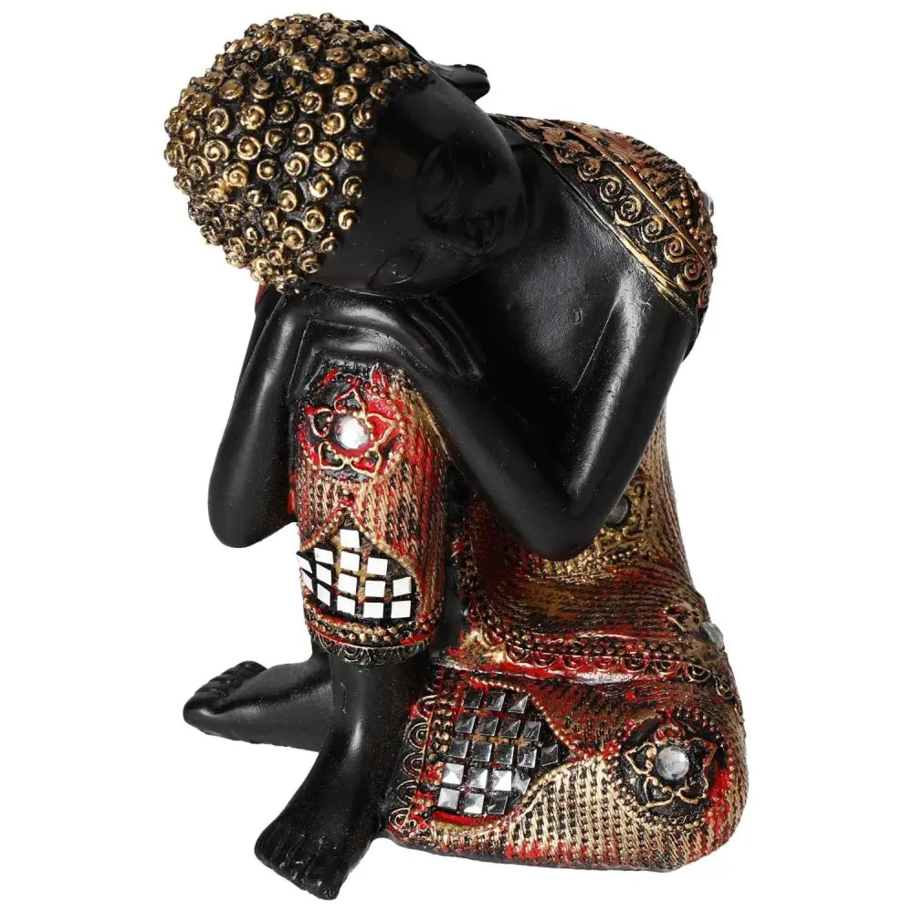 Black and Gold Buddha statue exuding luxury and spirituality, crafted by Sylvia Crystals, showcasing intricate and elegant design.