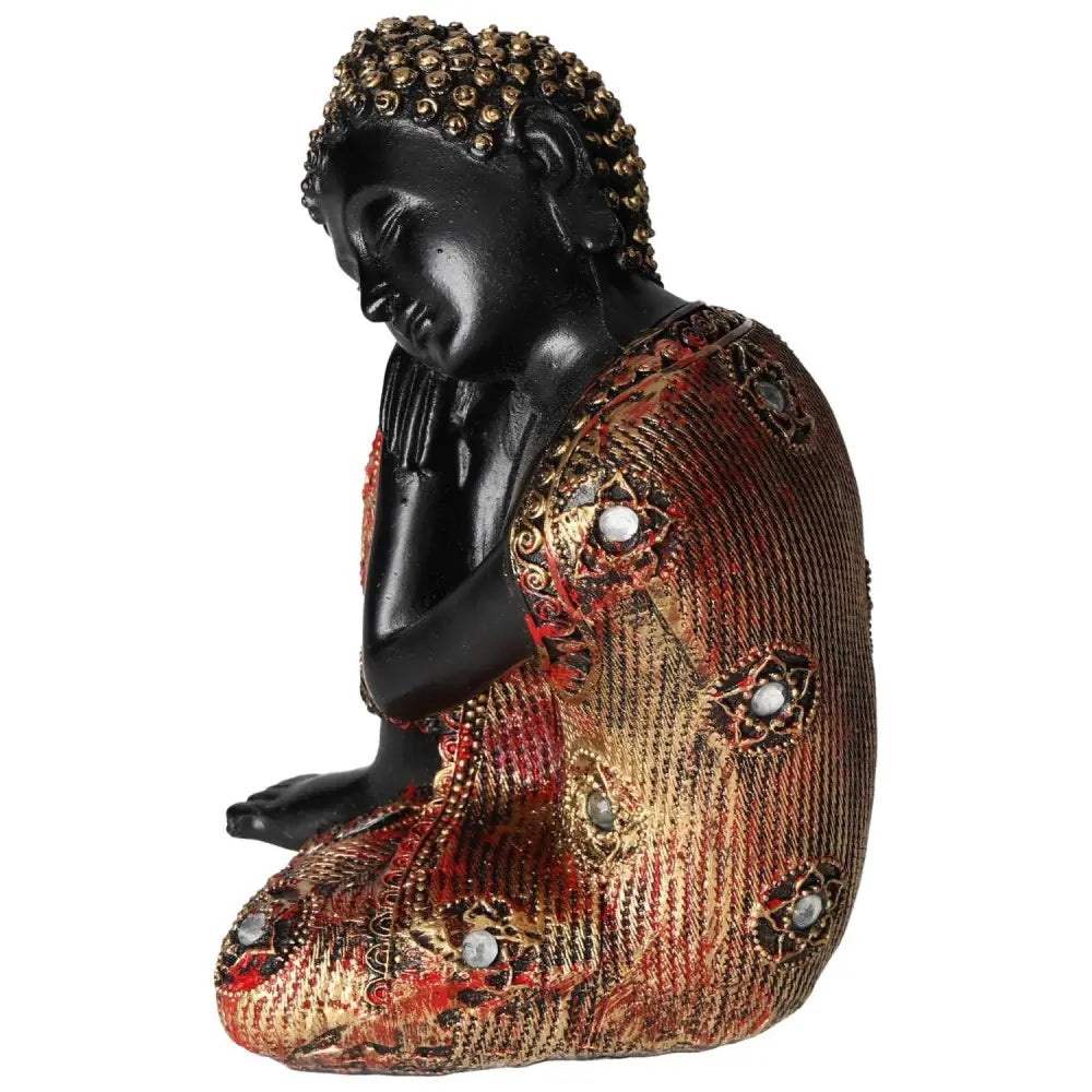 Black and Gold Buddha statue by Sylvia Crystals, featuring luxurious design and intricate detailing for elegant conscious living.