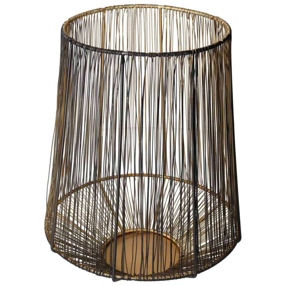 Black and Gold Metal Lantern with intricate wire design, crafted by Sylvia Crystals for a touch of luxury and elegance in home decor.