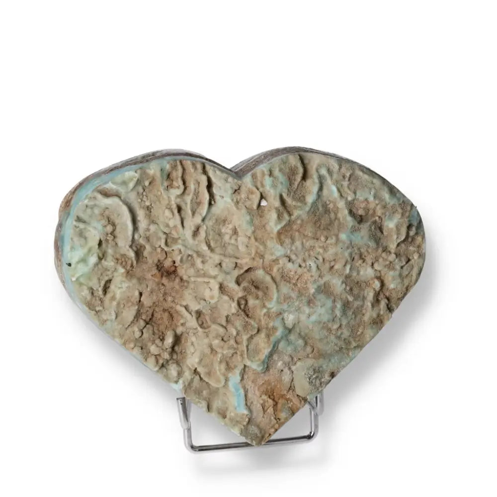 Blue Aragonite Heart gemstone with unique natural patterns, offering calming energy and spiritual connection.