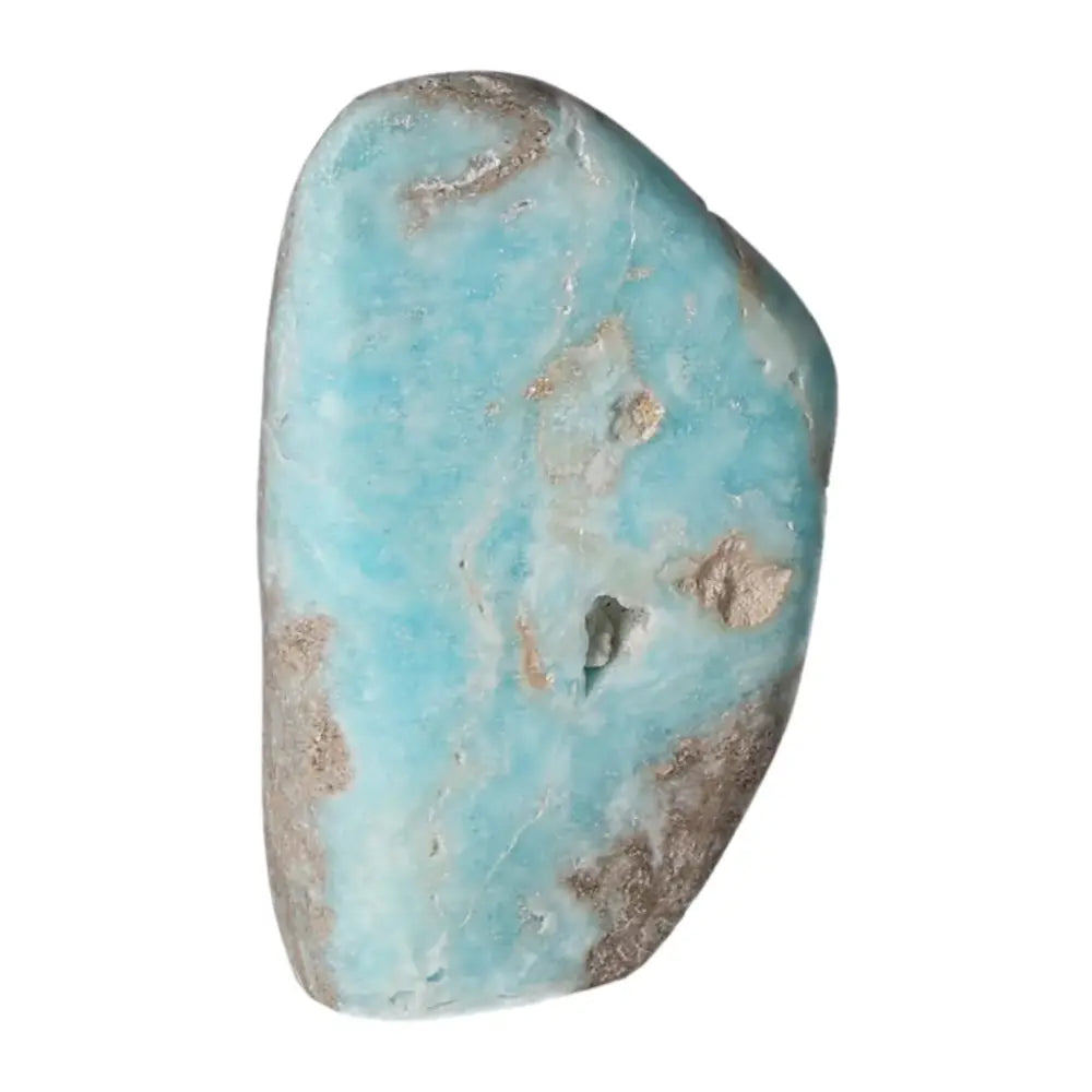 Blue Aragonite Obelisk from Pakistan, showcasing calming blue hues to enhance emotional balance and communication.