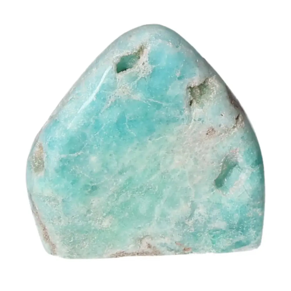 Blue Aragonite Obelisk crystal with soothing blue hues, known for emotional balance and tranquility, sourced from Pakistan.