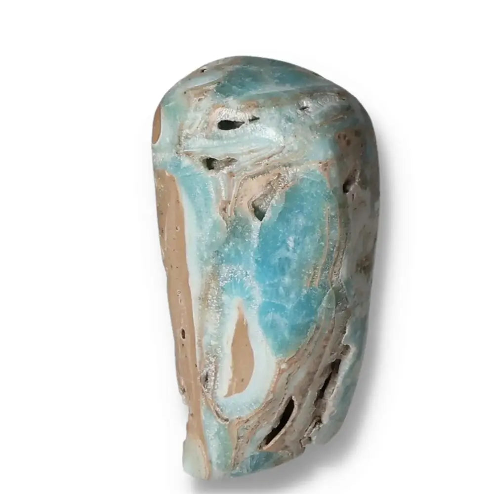 Polished Blue Aragonite Obelisk with soothing blue hues and natural patterns, ideal for calming energy and emotional balance.