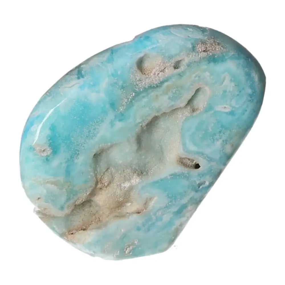 Polished Blue Aragonite crystal with vibrant hues, ideal for enhancing communication and emotional balance, sourced from Pakistan.