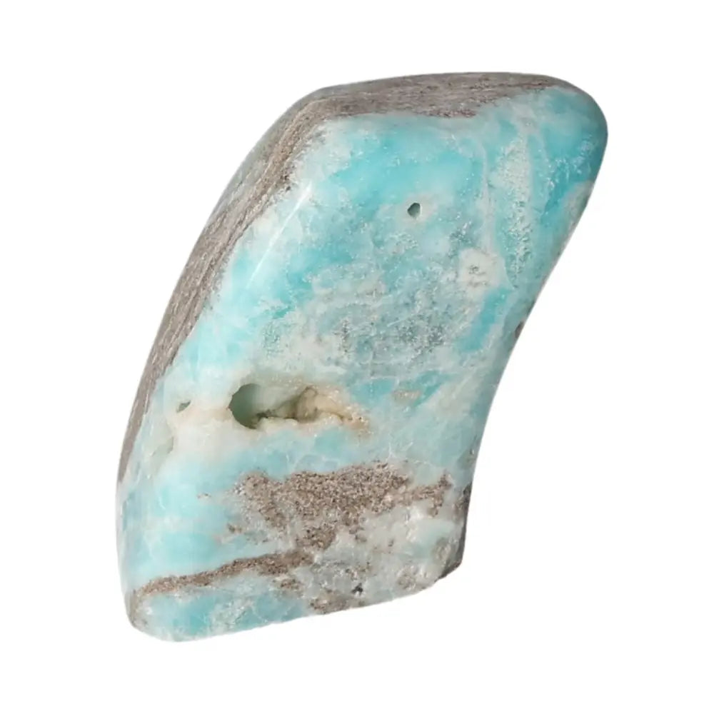Blue Aragonite Obelisk from Pakistan showcasing vibrant blue hues and a polished surface, perfect for tranquility and emotional balance.