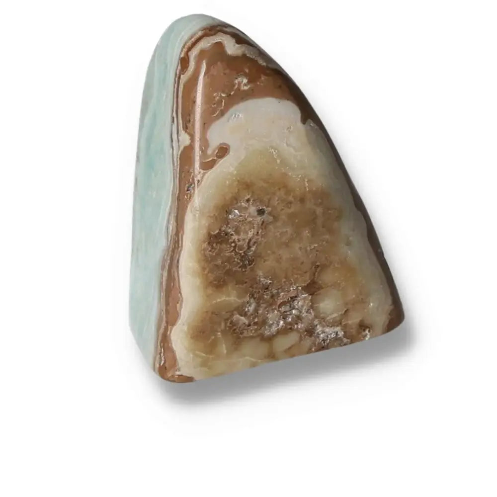 Triangular Blue Aragonite Stone with Brown Accents, Offering Calming Energy for Serenity and Elegance