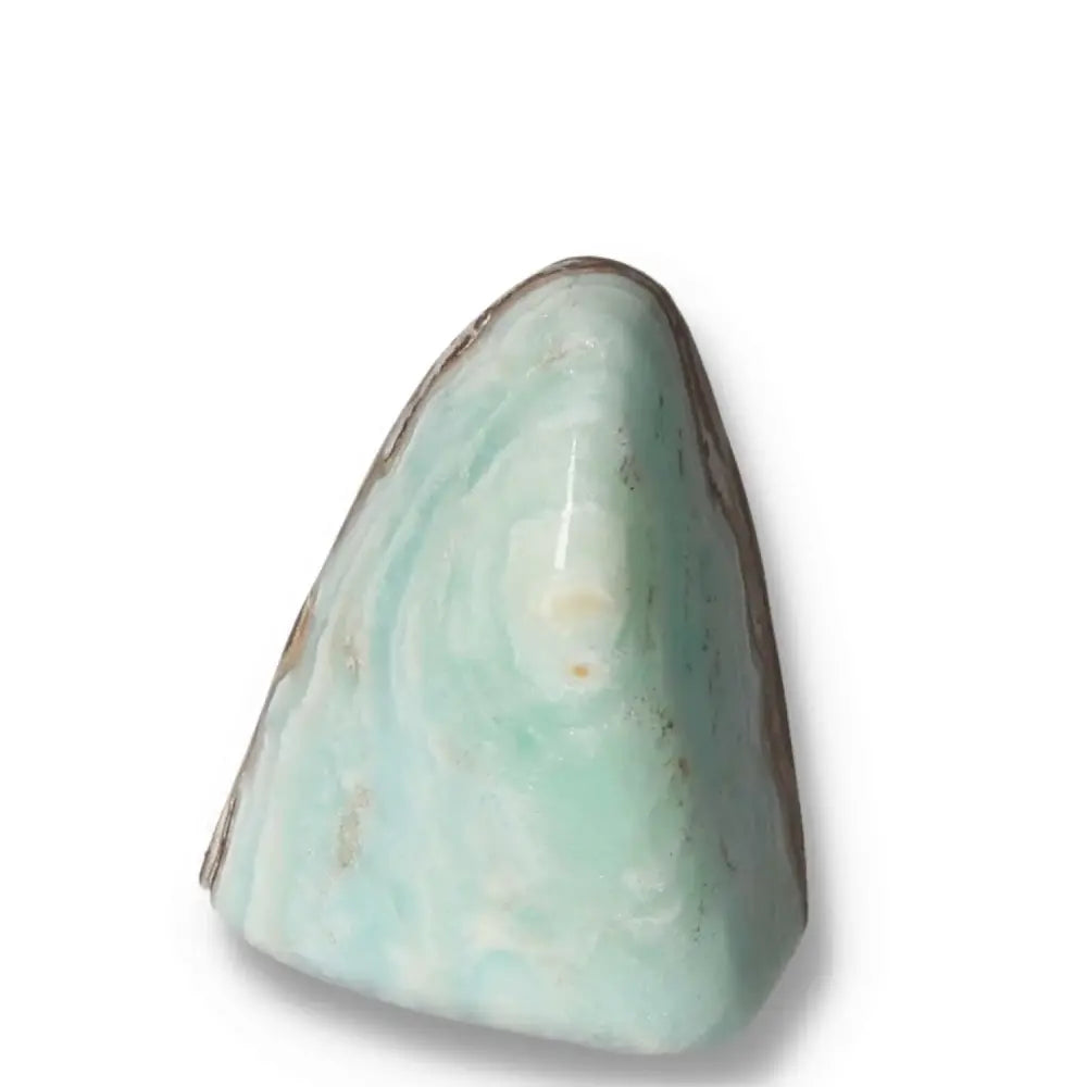 Blue Aragonite Obelisk from Pakistan, showcasing soothing blue hues and calming energy for emotional balance and tranquility.