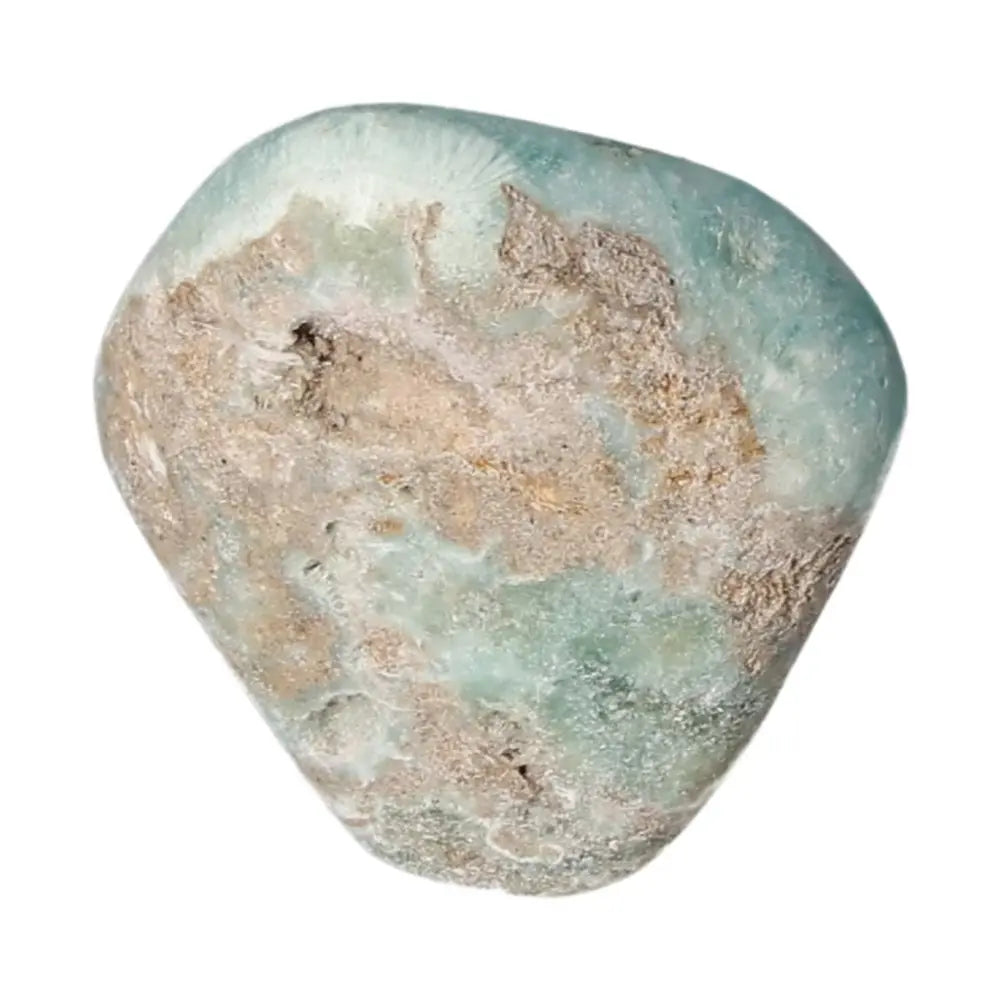 Polished blue aragonite stone displaying soothing blue hues and natural patterns, ideal for enhancing tranquility and emotional balance.