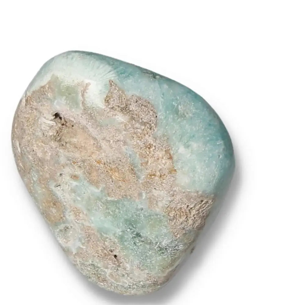 Polished blue aragonite stone with natural textures and soothing hues, ideal for decor and emotional balance.