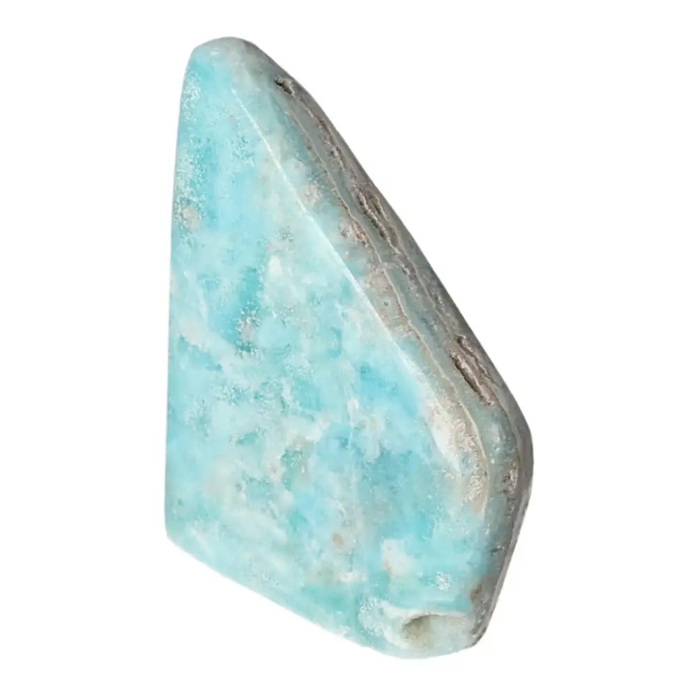 Blue Aragonite Obelisk from Pakistan, showcasing serene blue hues for calming energy and emotional balance.