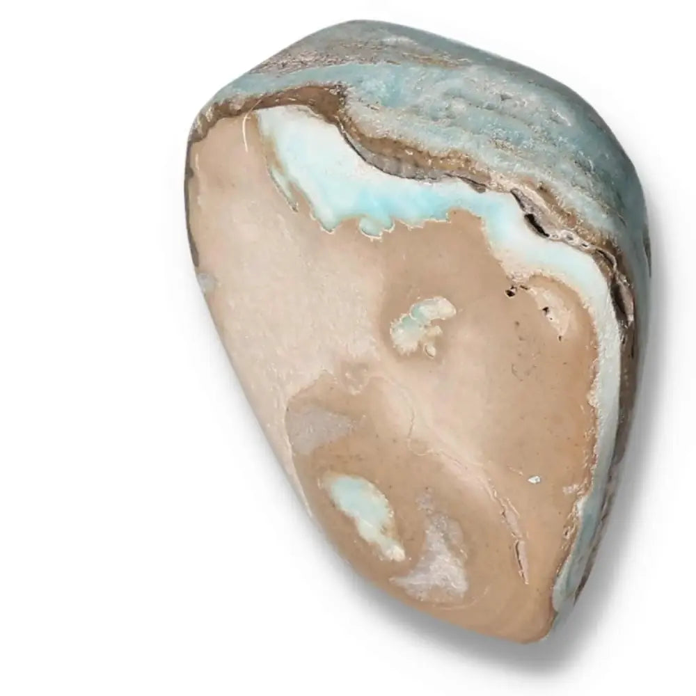 Blue Aragonite Obelisk from Pakistan, showcasing its unique blue and cream patterns, perfect for creating a serene and elegant ambiance.