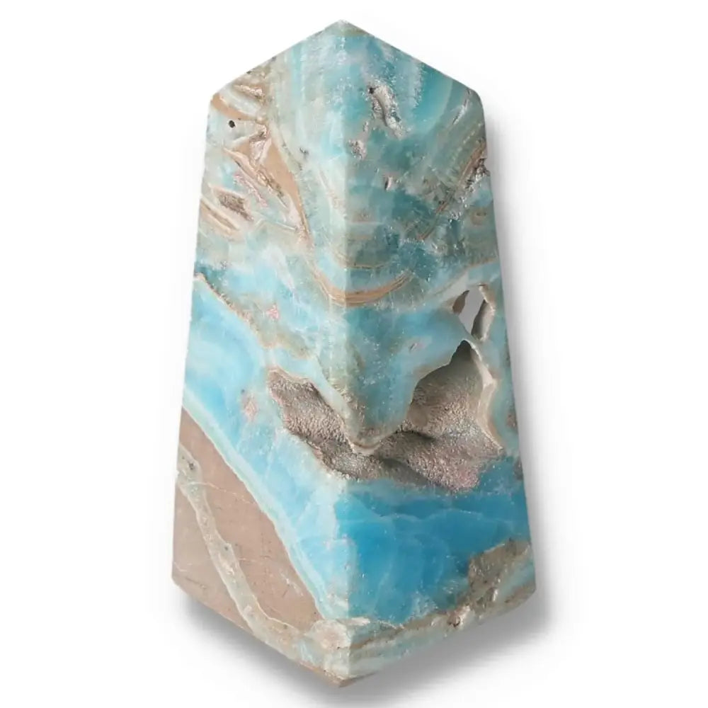 Blue Aragonite Tower crystal with soothing hues for meditation and spiritual healing