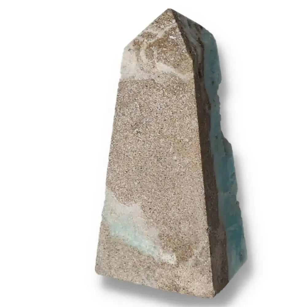 Blue Aragonite Tower crystal with soothing hues for meditation, energy work, and home décor, symbolizing healing and spiritual connection.