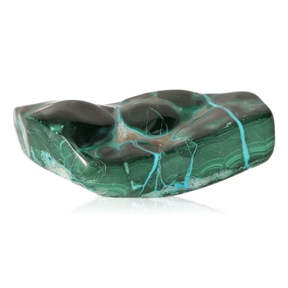 Blue Chrysocolla with Malachite gemstone, showcasing vivid blue and green hues, known for emotional healing and transformative energy.