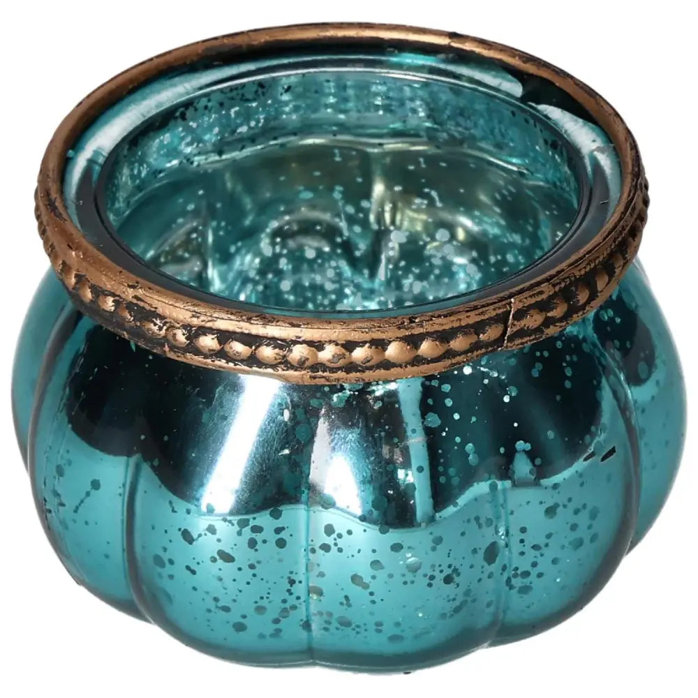 Elegant blue glass lantern with gold rim, exuding timeless elegance and tranquil ambiance, by Sylvia Crystals.