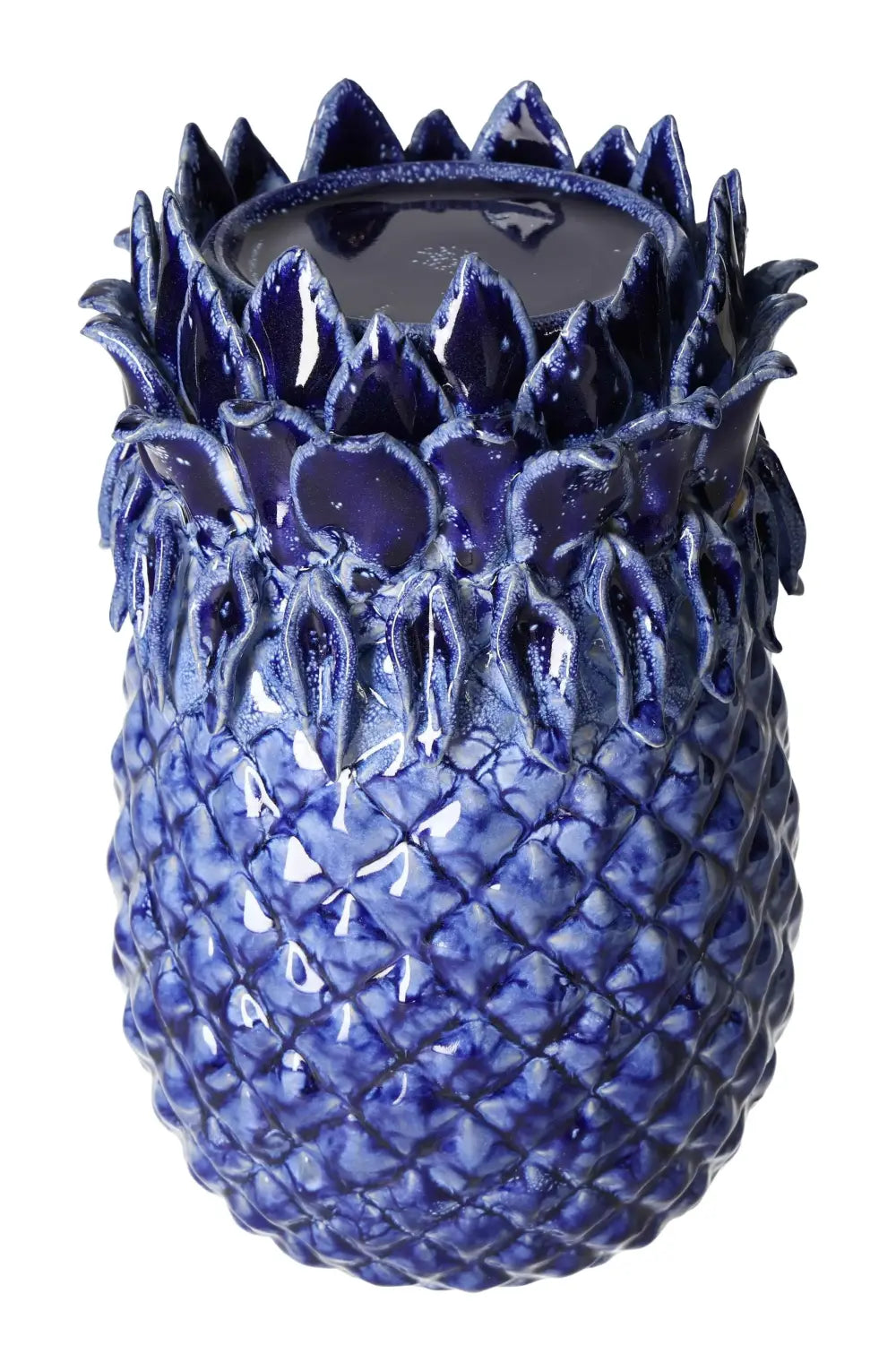 Elegant blue stoneware candle holder by Sylvia Crystals, featuring a textured design, ideal for luxury and conscious living.