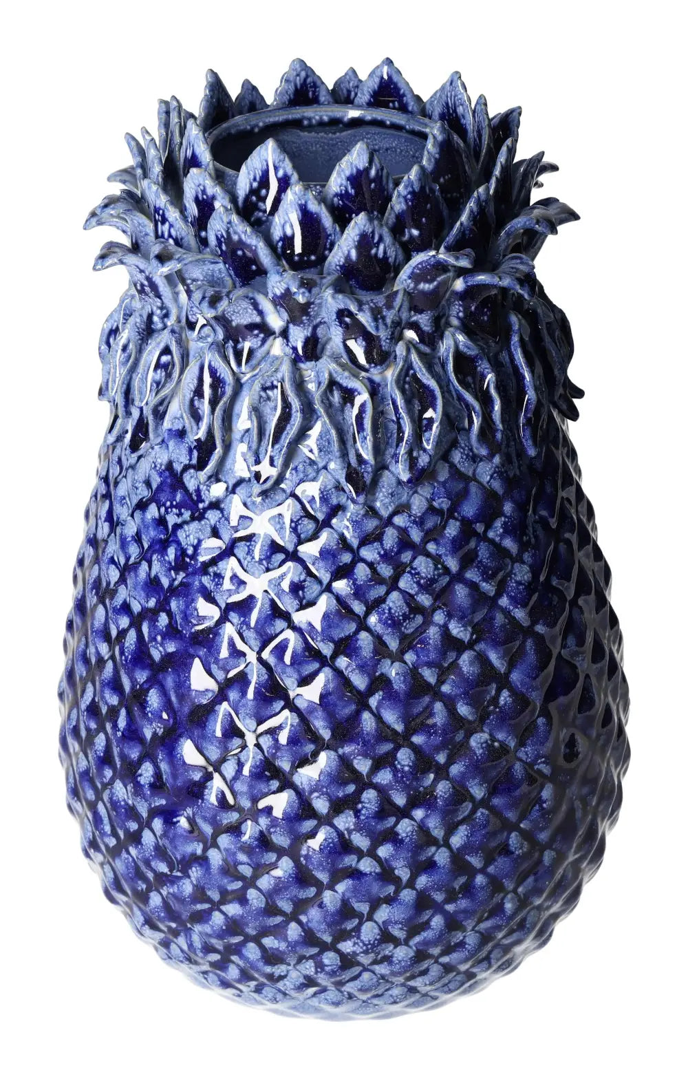 Elegant blue stoneware vase with intricate design, 19x19x29.5, from Sylvia Crystals. Perfect centerpiece that embodies tranquility and style.