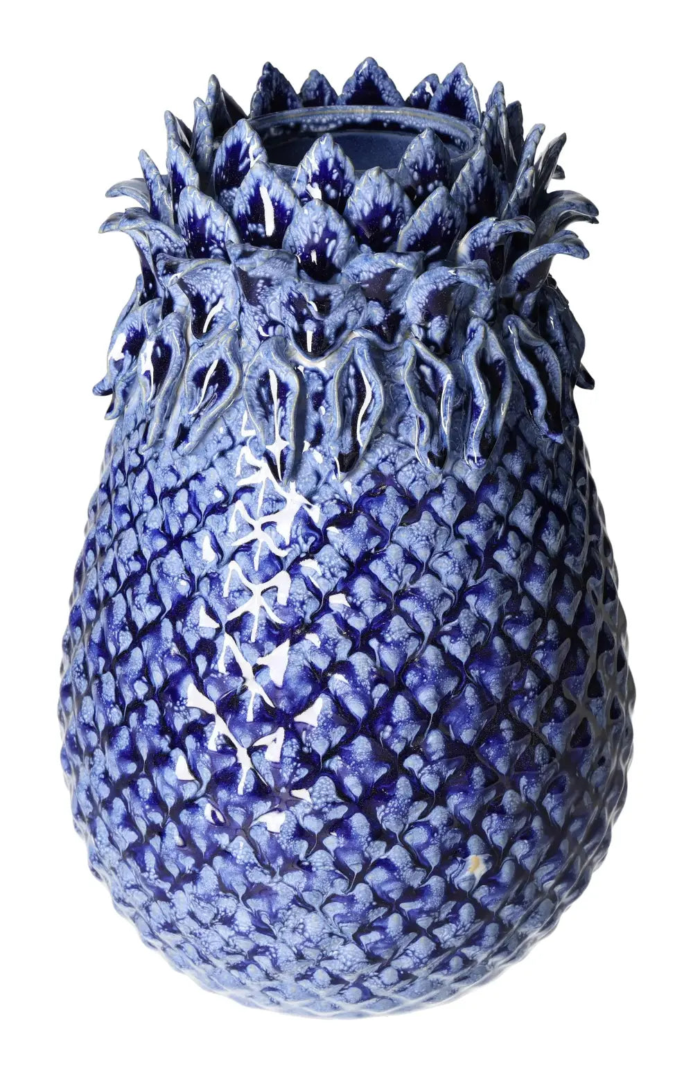 Exquisite blue stoneware vase 19x19x29,5, featuring intricate design, by Sylvia Crystals. Ideal for elegant home decor.