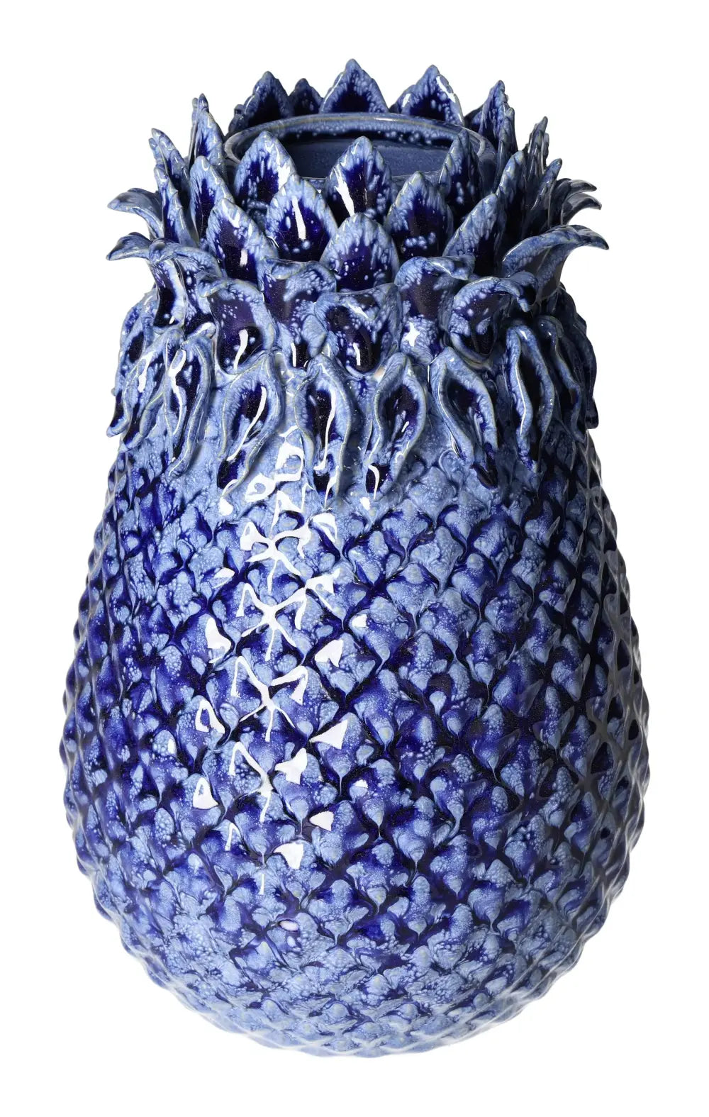 Exquisite Blue Stoneware Vase with pineapple design, measuring 19x19x29.5 cm, symbolizing sophistication and tranquility.