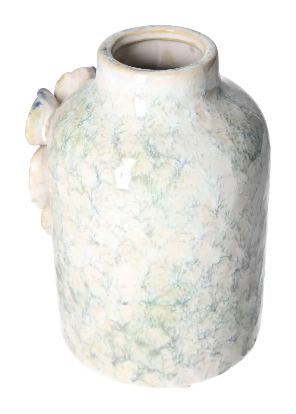 Elegant Blue Stoneware Vase 14x13x18,5 with delicate floral accents, reflecting modern elegance and craftsmanship from Sylvia Crystals.