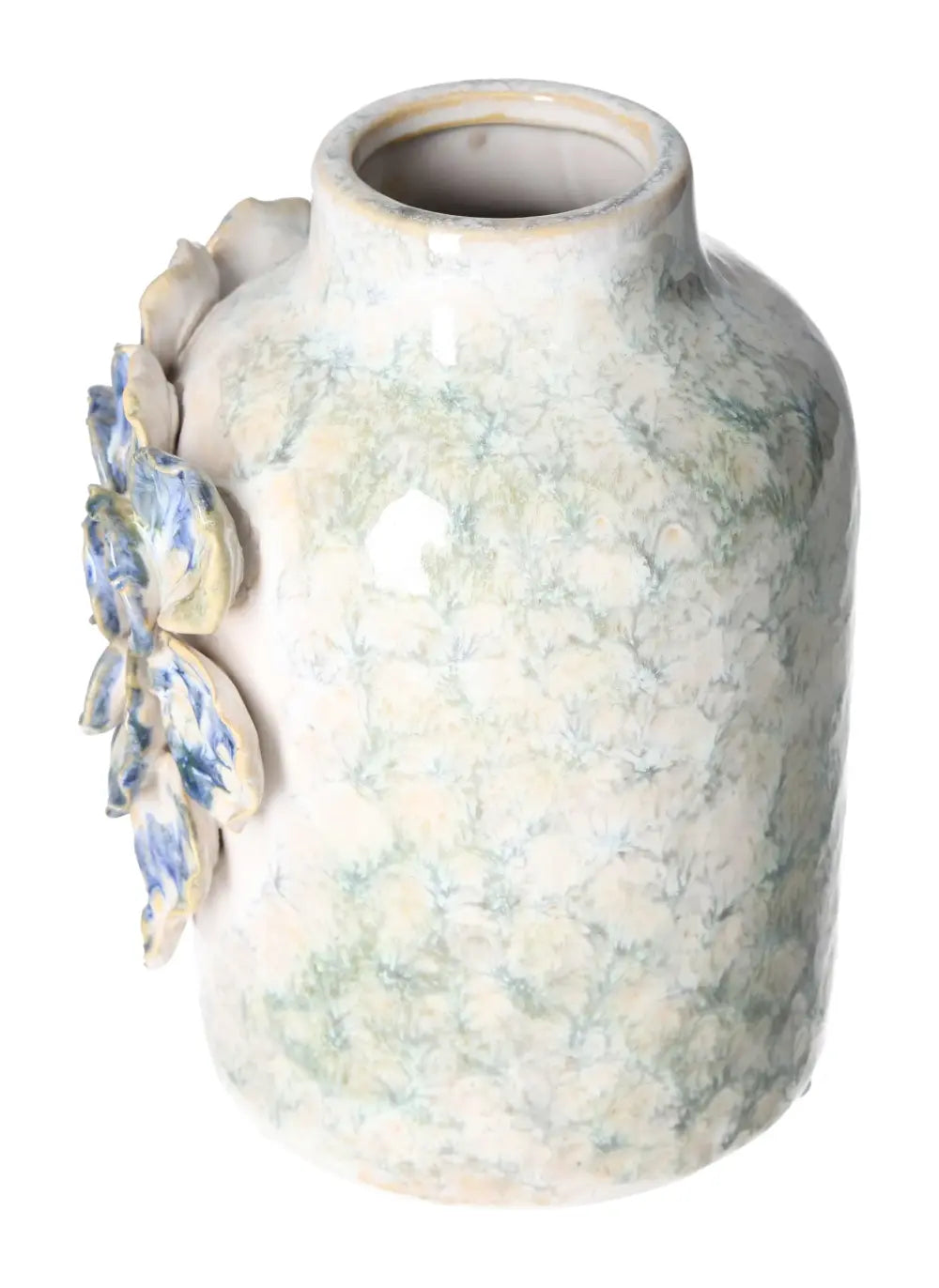 Blue Stoneware Vase by Sylvia Crystals, featuring elegant floral design, combining modern aesthetics with nature's purity, 14x13x18.5 size.