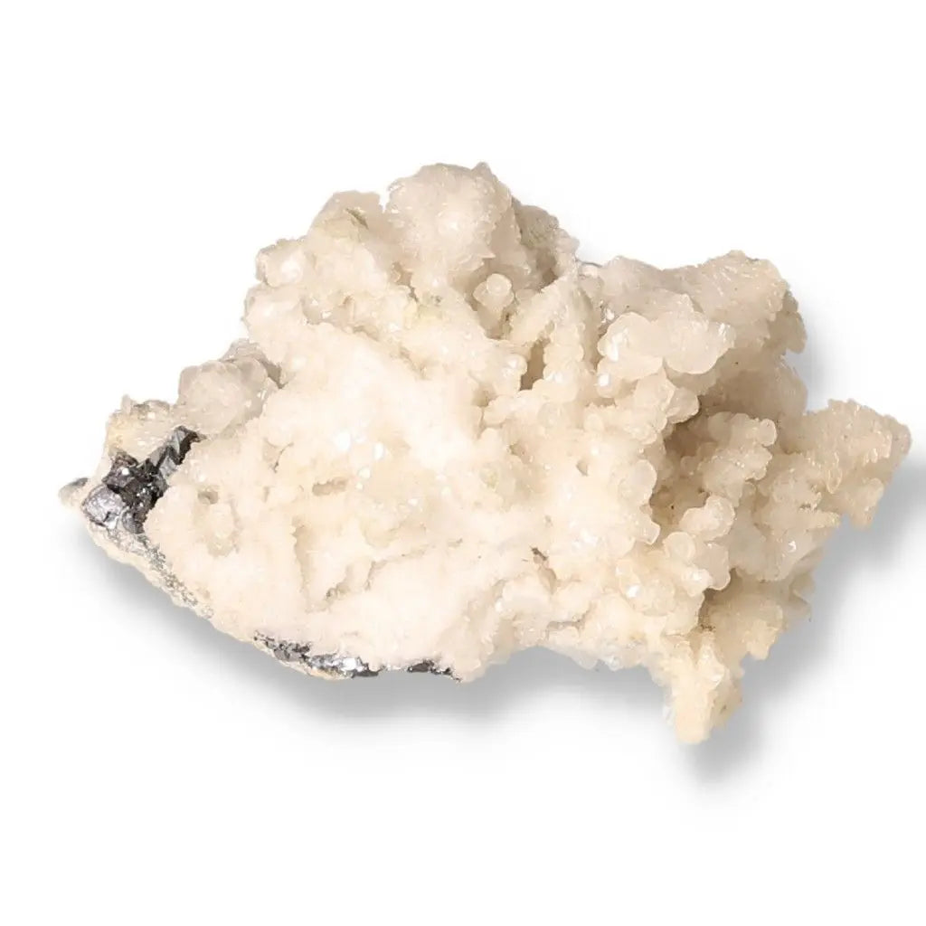 Calcite with Galena crystal from Sylvia Crystals, featuring elegant white and silver textures for spiritual balance and luxury decor.