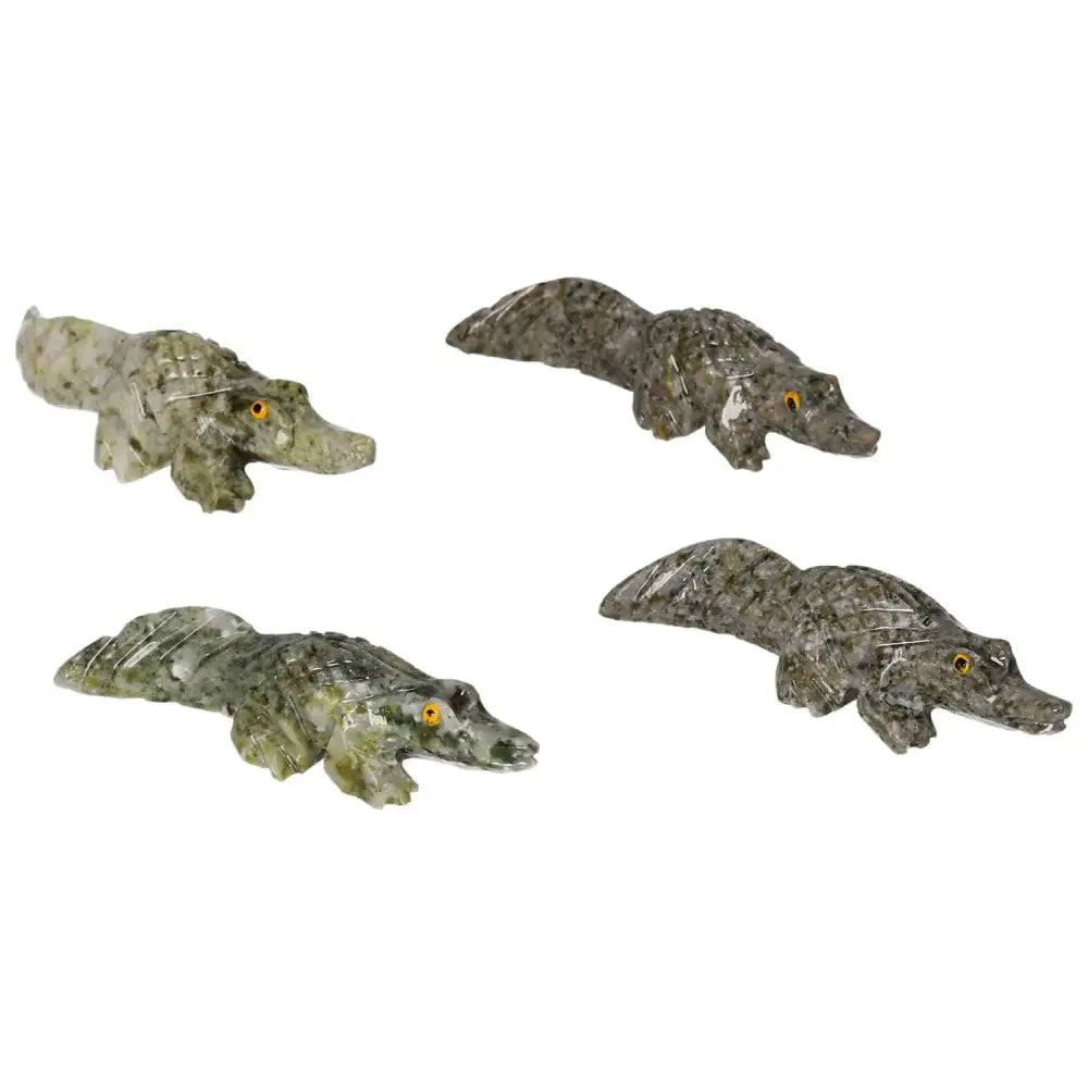 Carved Dolomite Alligator figurines showcasing exquisite craftsmanship and luxury design by Sylvia Crystals. Perfect for mindful living.