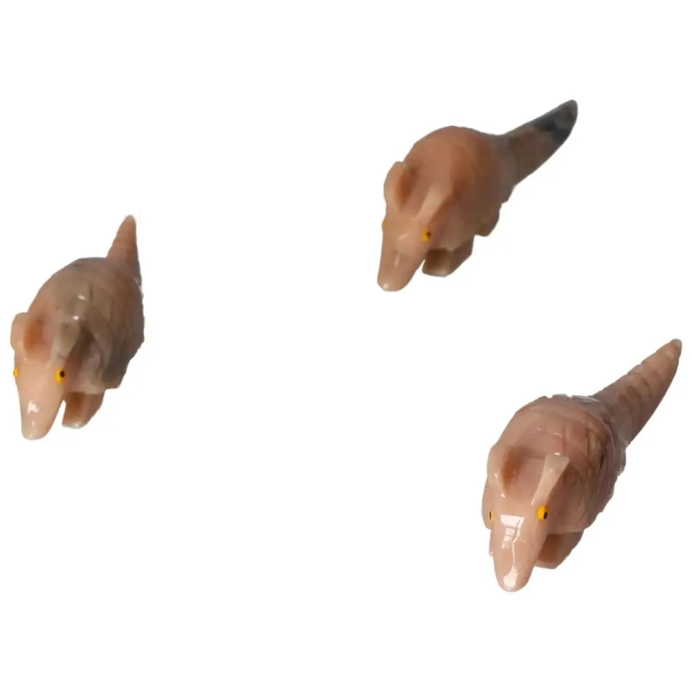 Hand-carved dolomite armadillos showcasing spiritual elegance and emotional healing properties from Sylvia Crystals.