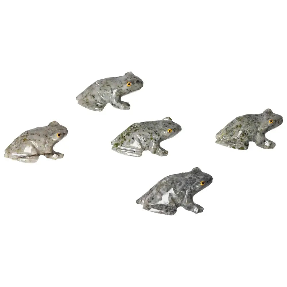 Elegantly carved dolomite frog sculptures by Sylvia Crystals, epitomizing tranquility and emotional balance for home decor.