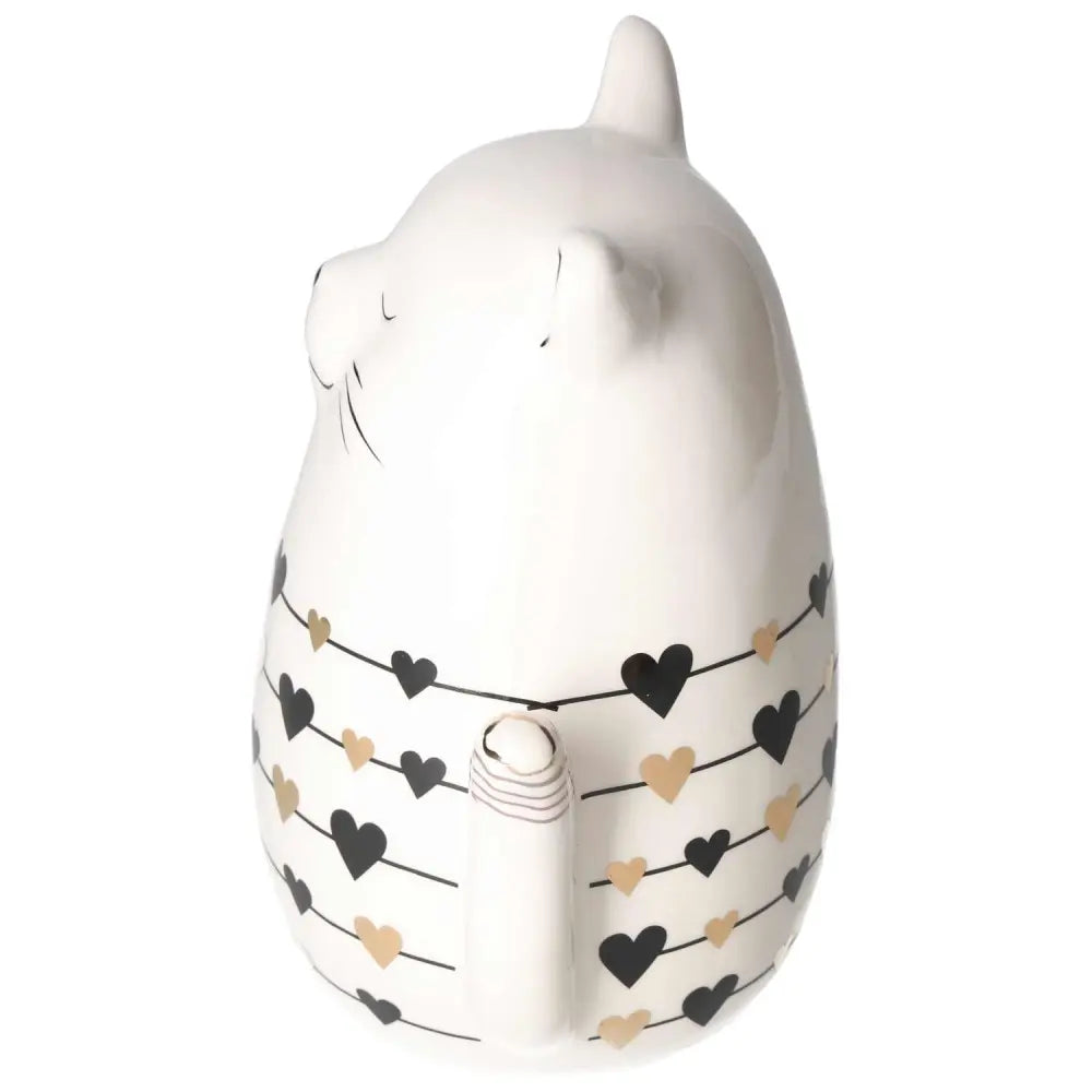 Elegant ceramic cat decoration with heart patterns, embodying luxury and spirituality, inspired by divine geometry and crystal beauty.