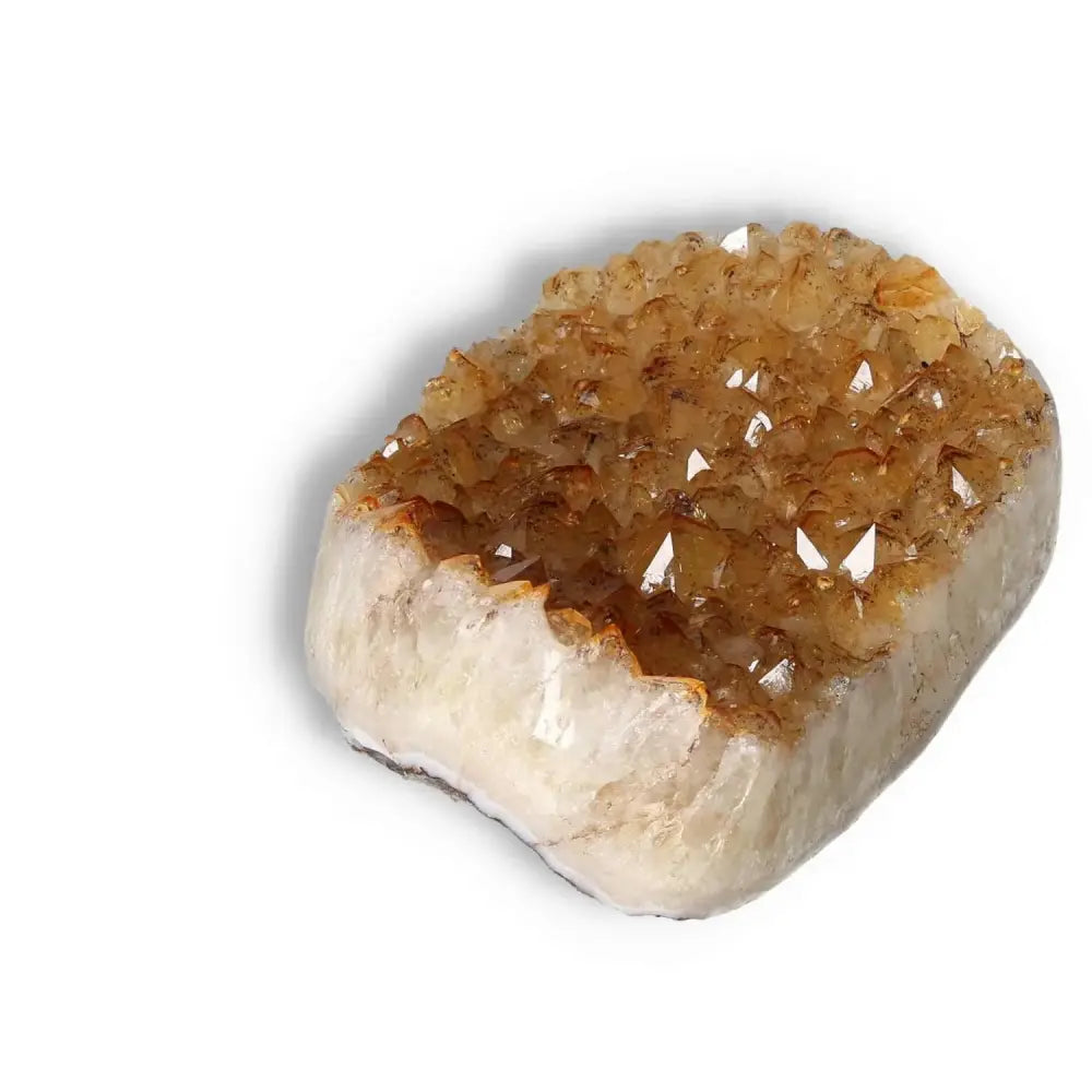 Citrine Druze crystal from Sylvia Crystals, known for its energizing and inspiring properties, perfect for promoting positivity and new ventures.