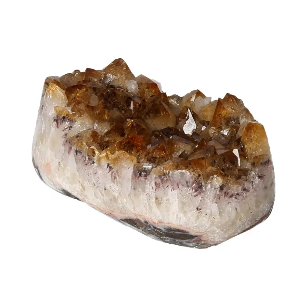 Citrine Druze crystal from Sylvia Crystals, known for promoting positivity and motivation, showcasing its vibrant golden hues.